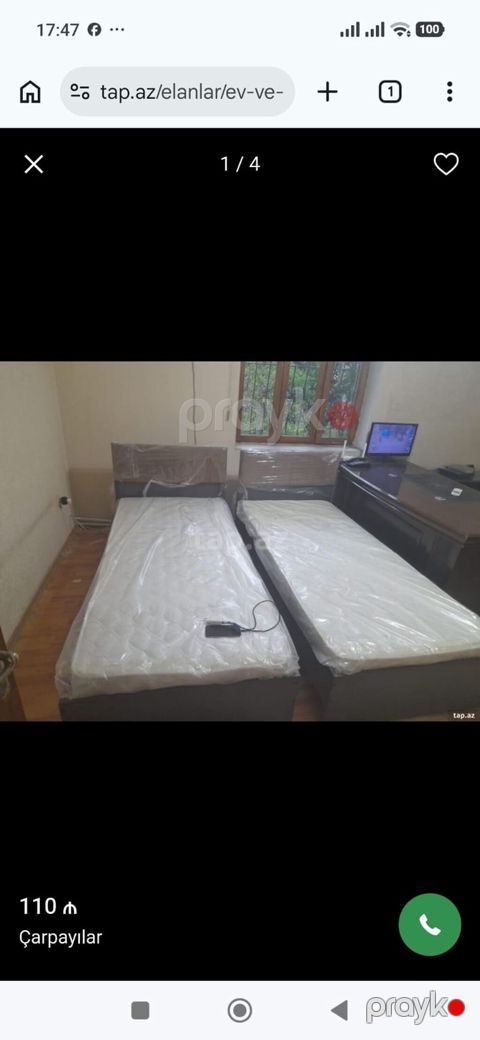 Yeni, Təknəfərlik çarpayı, Bazalı, Matras ilə, Siyirməsiz — Bakı