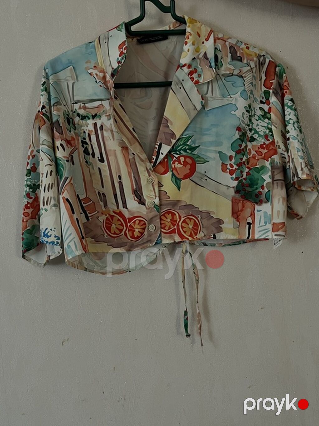 Trendyol Quzu Markası Crop - Retro üslubda rəngarəng akvarel naxışlı — Köynək, Bakı