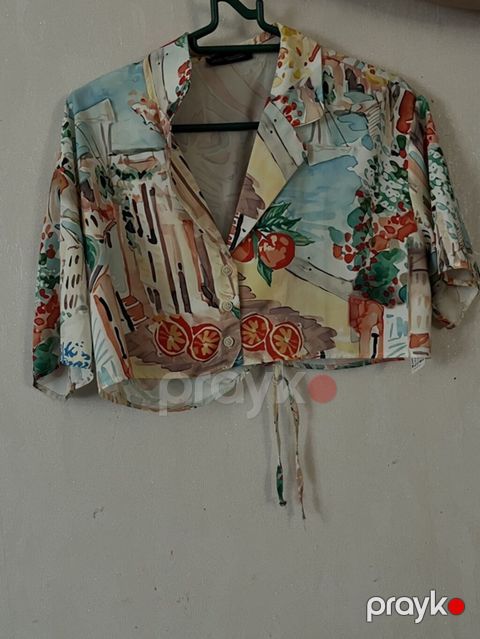 Trendyol Quzu Markası Crop - Retro üslubda rəngarəng akvarel naxışlı — Bakı