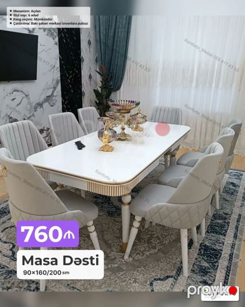Məhsul: Masa Dəsti Ölçülər: - Masa: 90×160/200 sm (açılan mexanizm) — Bakı