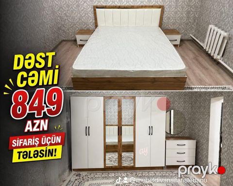 Yataq otağı mebel dəsti Tərkibi: - İkinefərlik çarpayı (yumşaq — Bakı