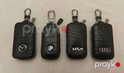 Qara rəngli dəri avtomobil açar çantaları - Brend loqotipləri: Mazda