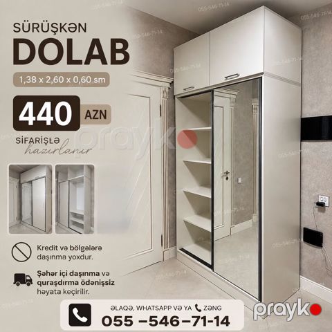 Düz dolab, Yataq otağı üçün, Paltar üçün, Kupe, Korpuslu, 2 qapılı — Bakı