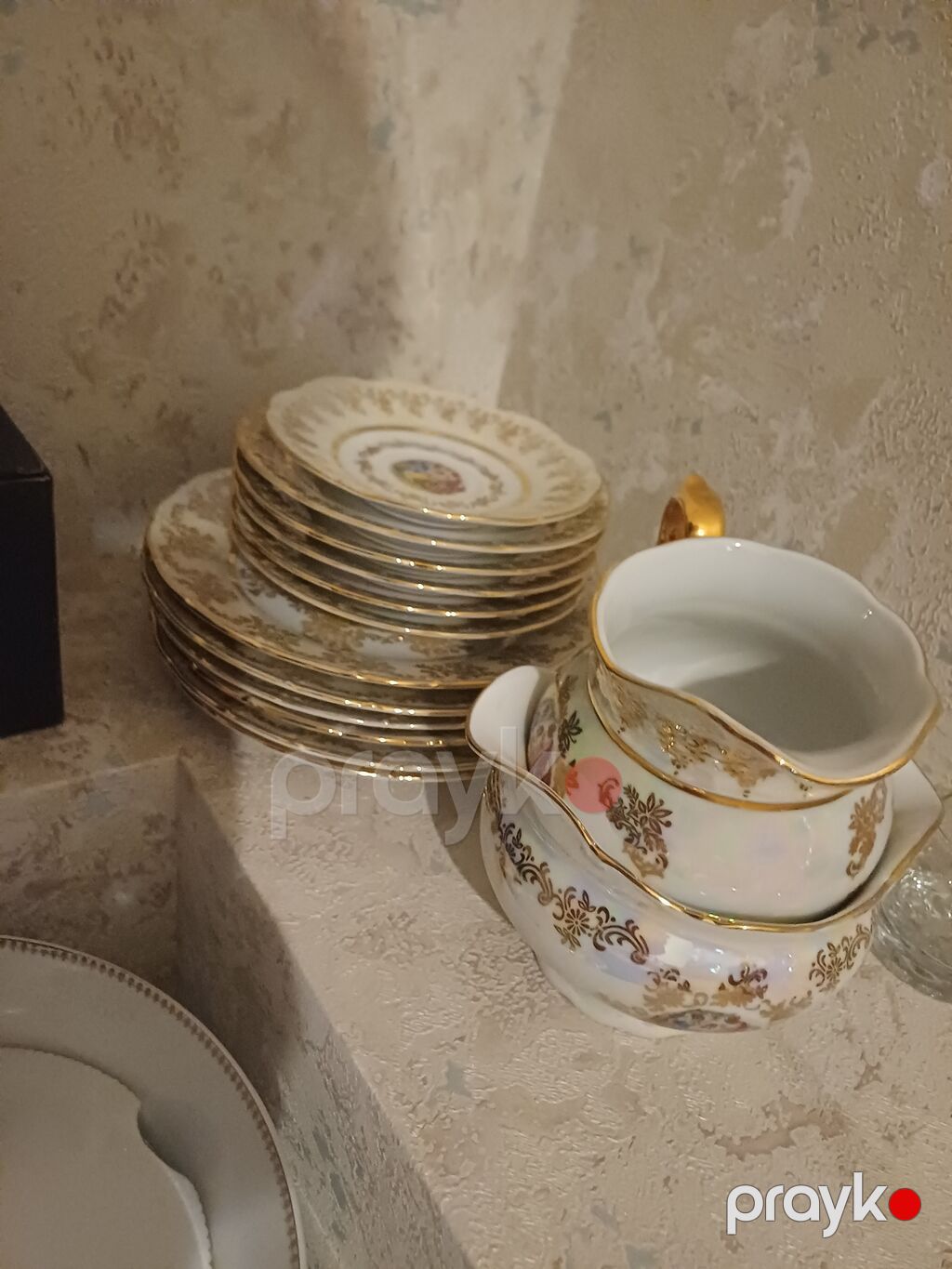 Çay dəsti, rəng - Qızılı, Farfor, Bohemia, Çexiya — Süfrə qabı, Digah (3)