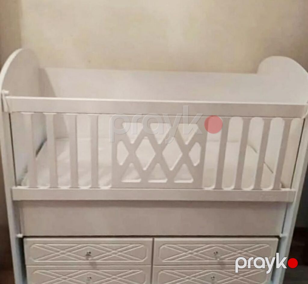 Uşaq beşiyi – “Ali bebe” dizaynı - Rəng: ağ - Material: taxta/MDF — Bəşikləri, Bakı (2)