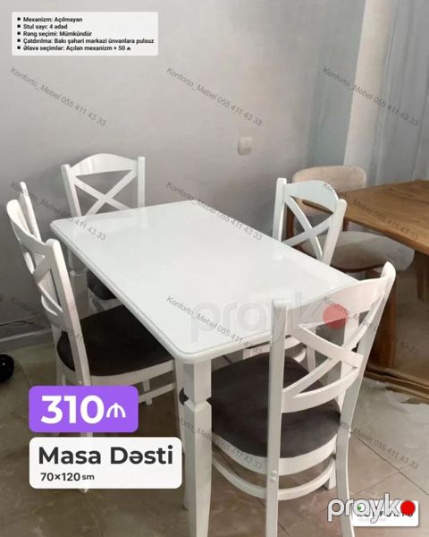Dördbucaq masa, Mətbəx üçün, 4 nəfər, Açılmayan — Bakı
