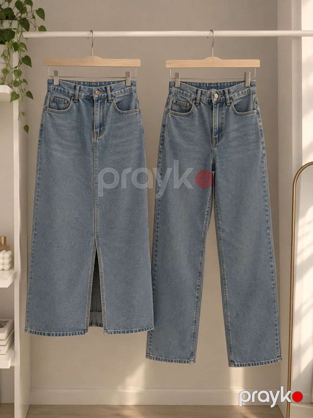 Mavi klassik denim seti – cins ətək və cins şalvar Hər ikisi gündəlik — Jinslər, Hacıqabul