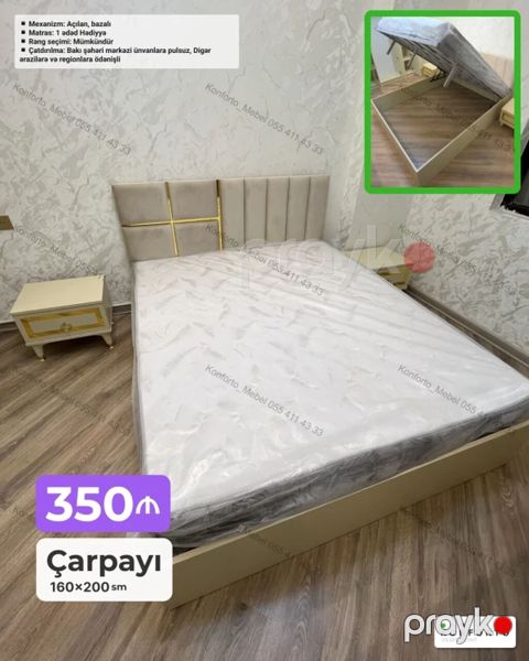 Çarpayı – 160×200 sm Mexanizm: açılan, bazalı (yuxarıdan qaldırılan — Bakı