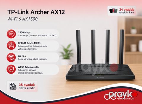 Router TP-Link Archer AX12 Wi-Fi 6 AX1500 — Bakı