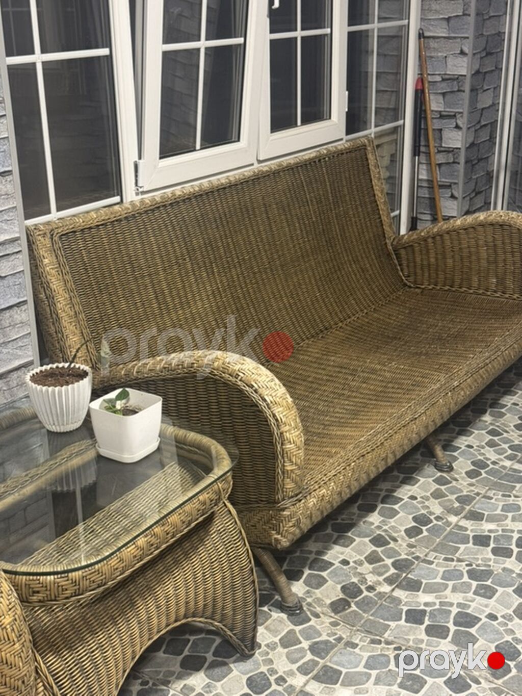 Təbii rəngli rattan (süni rattan/hasır üslubunda) oturacaq dəsti — Mobilya dəstləri, Bakı (2)