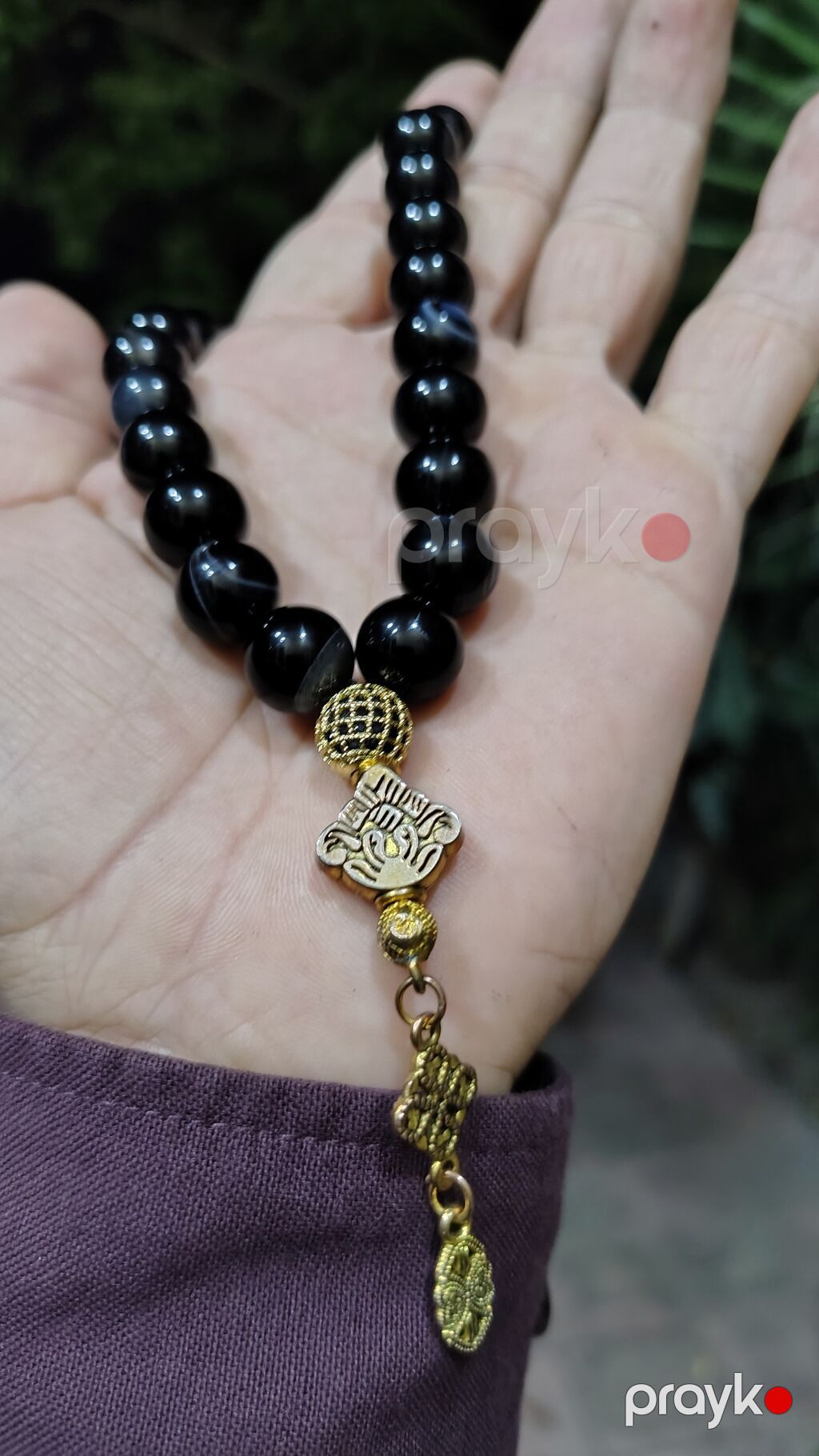 Qara aqiqdən təsbeh - Material: parlaq qara aqiq (yuvarlaq cilalanmış — Uca bilərziklər, Digah (3)