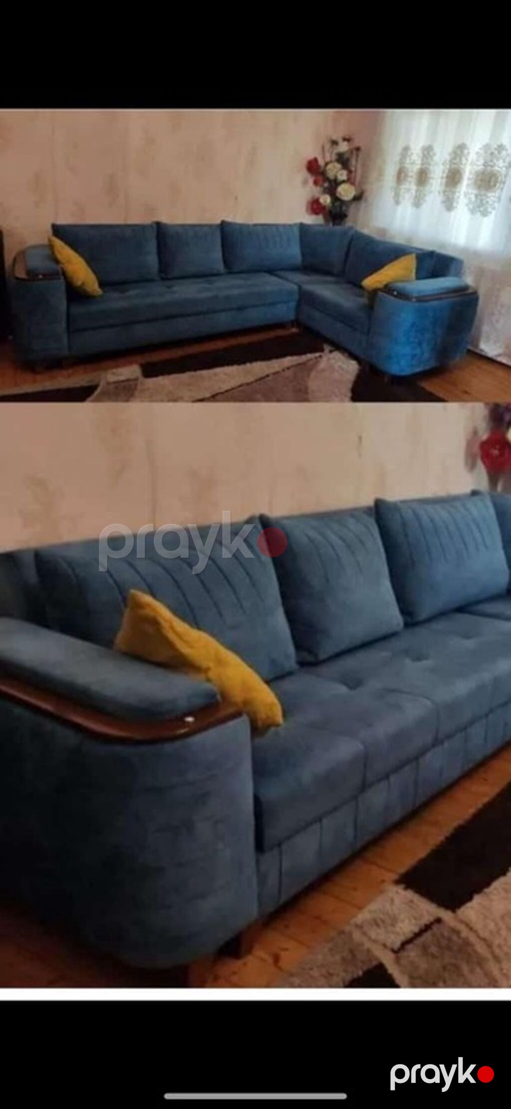 Mavi rəngdə L formalı yumşaq künc divan dəsti. Xüsusiyyətlər: - L — Yumşaq mobilya dəstləri, Bakı (2)