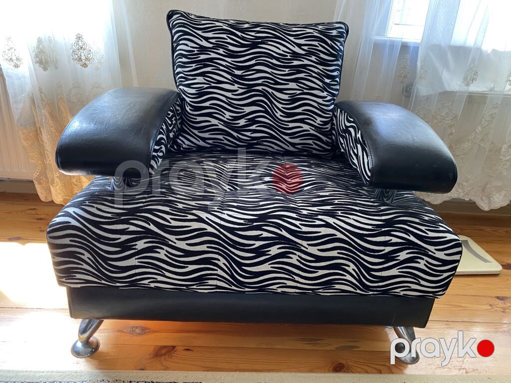 Zebra naxışlı geniş 2 cüt kreslo - Dizayn: Qara-ağ zebra printli — Kreslolar, Bakı (3)
