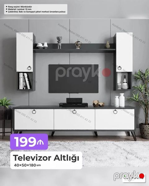Televizor altlığı və asma rəf/dolab dəsti - Ölçü: 40 50 180 sm — Bakı