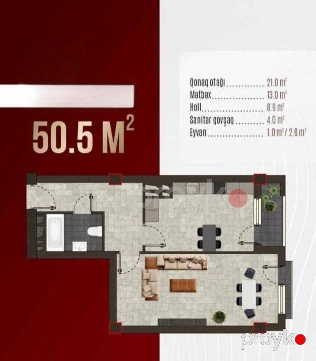 Satılır 2 otaqlı yeni tikili 50.5 m² — Mənzil, Bakı (2)