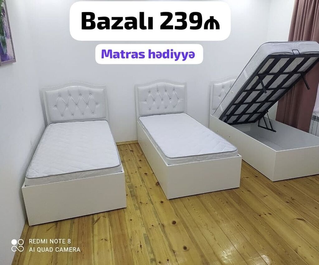 Bazalı tək nəfərlik çarpayı - Qiymət: 239 (şəkildə göstərildiyi — Yataqlar, Bakı