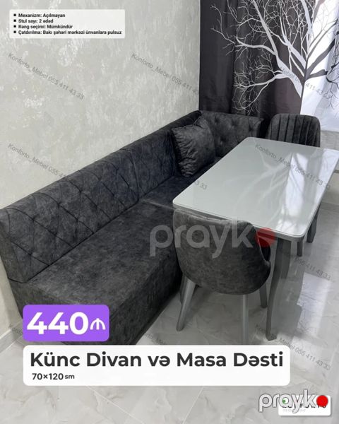 Künc divan və masa dəsti – 70×120 sm - Dəst tərkibi: künc divan, masa — Bakı