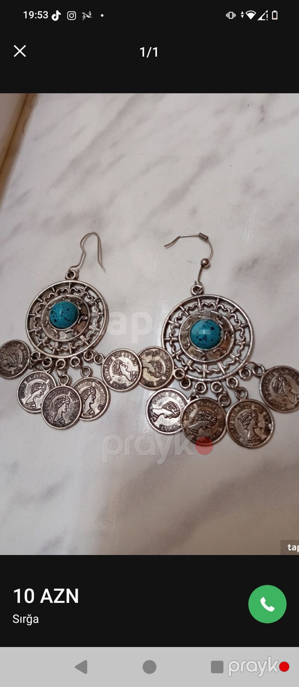 Bohem tərzli asqılı sırğa dəsti - Material: metal ərinti (gümüşü — Sırğa, Masazır (2)
