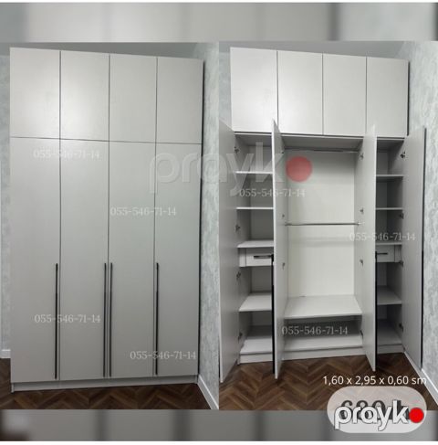 Ağ rəngli çoxfunksiyalı paltar dolabı - Ölçülər: 1,60 x 2,95 x 0,60 m — Bakı