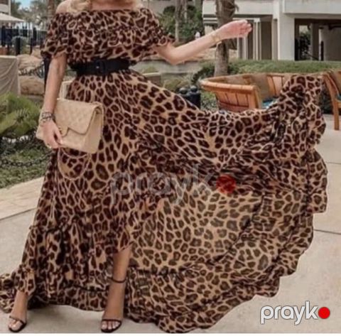 Leopard naxışlı maxi don - Stil: geniş ətəkli, axıcı maxi siluet — Bakı