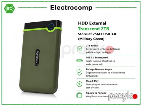 HDD External Transcend 2TB StoreJet 25M3 USB 3.0 (Military Green) — Bakı