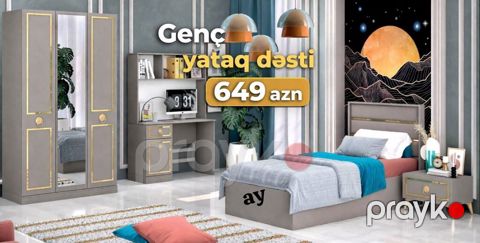 Genç yataq dəsti – 649 AZN Müasir dizaynlı, boz-qızılı rəng