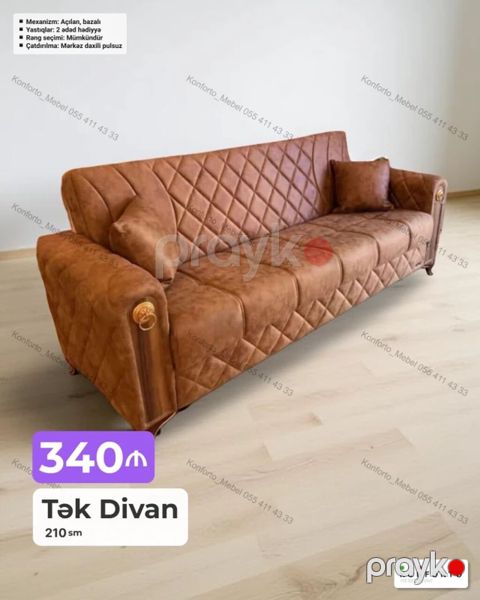 Tək divan – 210 sm - Qiymət: 340 - Mexanizm: açılan, bazalı (yataq — Bakı