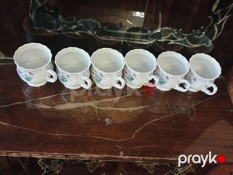 Çay dəsti, rəng - Ağ, Farfor — Saatlı