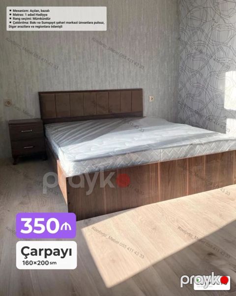 Çarpayı – 160×200 sm Mexanizm: açılan, bazalı (alt hissə saxlama — Bakı