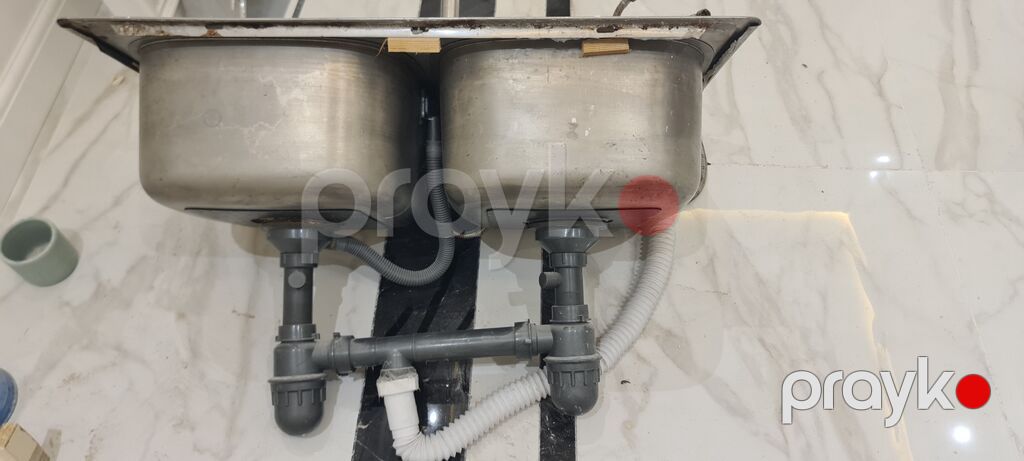 Mətbəx üçün iki gözlü paslanmayan polad lavabosu və çəkiləbilən — Mətbəx lavabolarında, Bakı (4)
