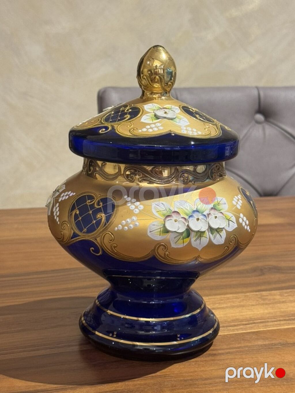 Qapaqlı bəzəkli şüşə qab - Material: qalın kobalt-mavi şüşə - Üslub — Süfrə qabı, Bakı (4)