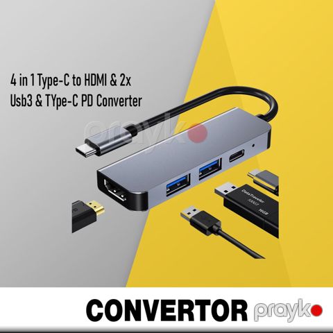 Konvertor 4 in 1 Type-C to HDMI / 2x USB 3/ Type-C PD — Bakı