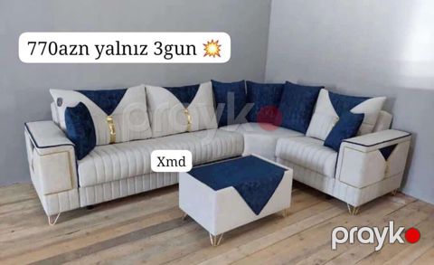 Künc divan dəsti – müasir dizayn - L‑şəkilli künc divan: açıq krem — Bakı