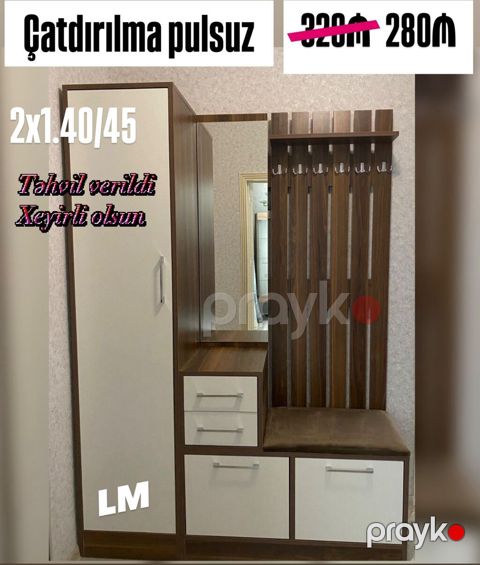 Dəhliz üçün funksional giriş mebeli dəsti - Ölçülər: 2 x 1.40 / 45 — Bakı