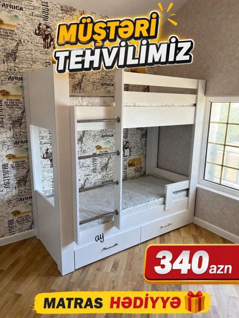 İki mərtəbəli uşaq çarpayısı – funksional və yerə qənaət edən dizayn — Bakı