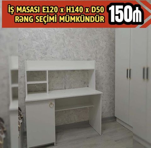 İş masası – ölçülər: E120 x H140 x D50. - Üst hissədə açıq rəf — mebeldivansifarisle — Kompyuter masaları və kreslolar