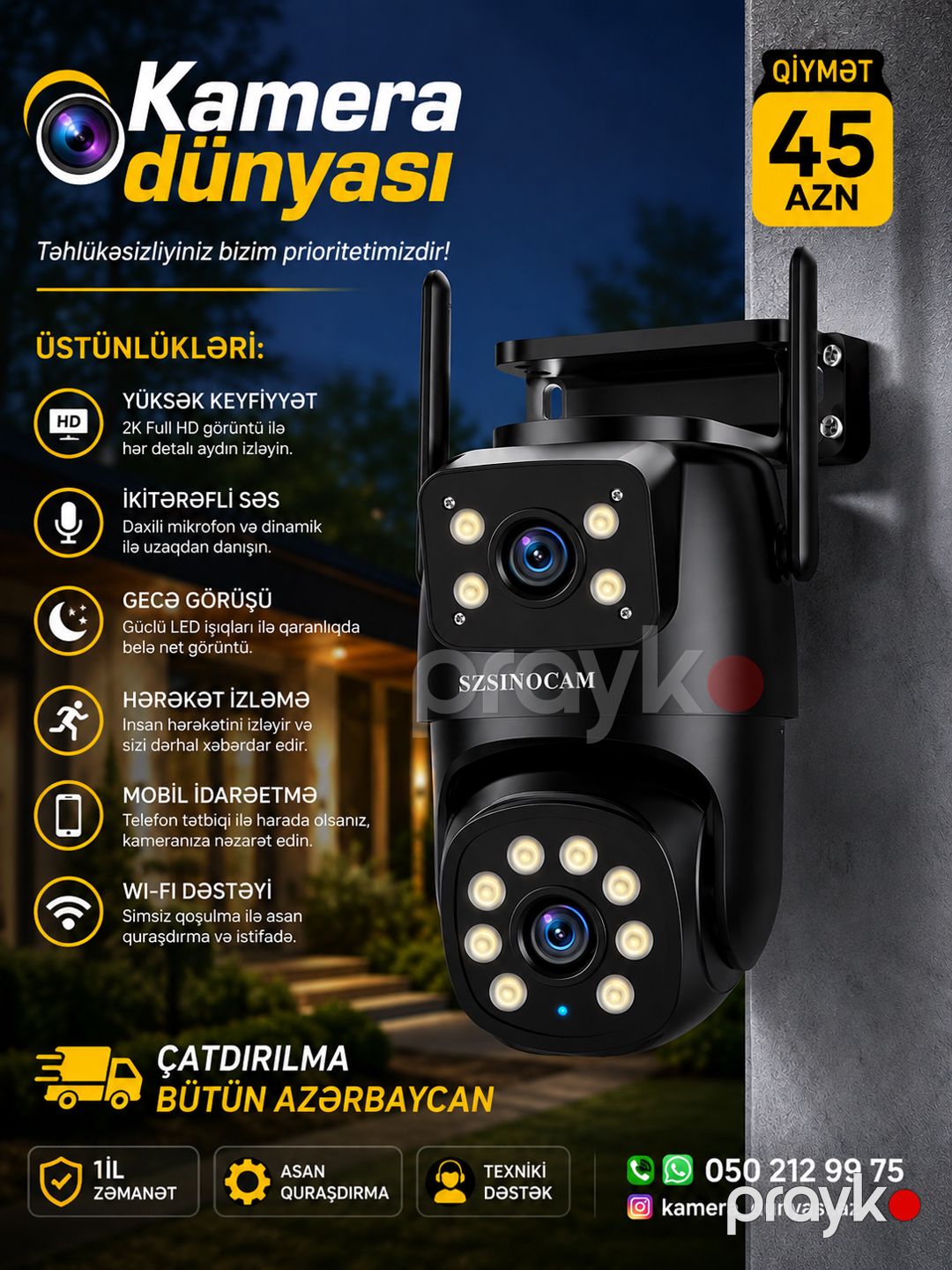 2 Lens Ağıllı Kamera Szsınocam - Wi-Fi, 2K HD, İnsan İzləməsi — Dronlar, aksesuarlar, Sumqayıt (3)
