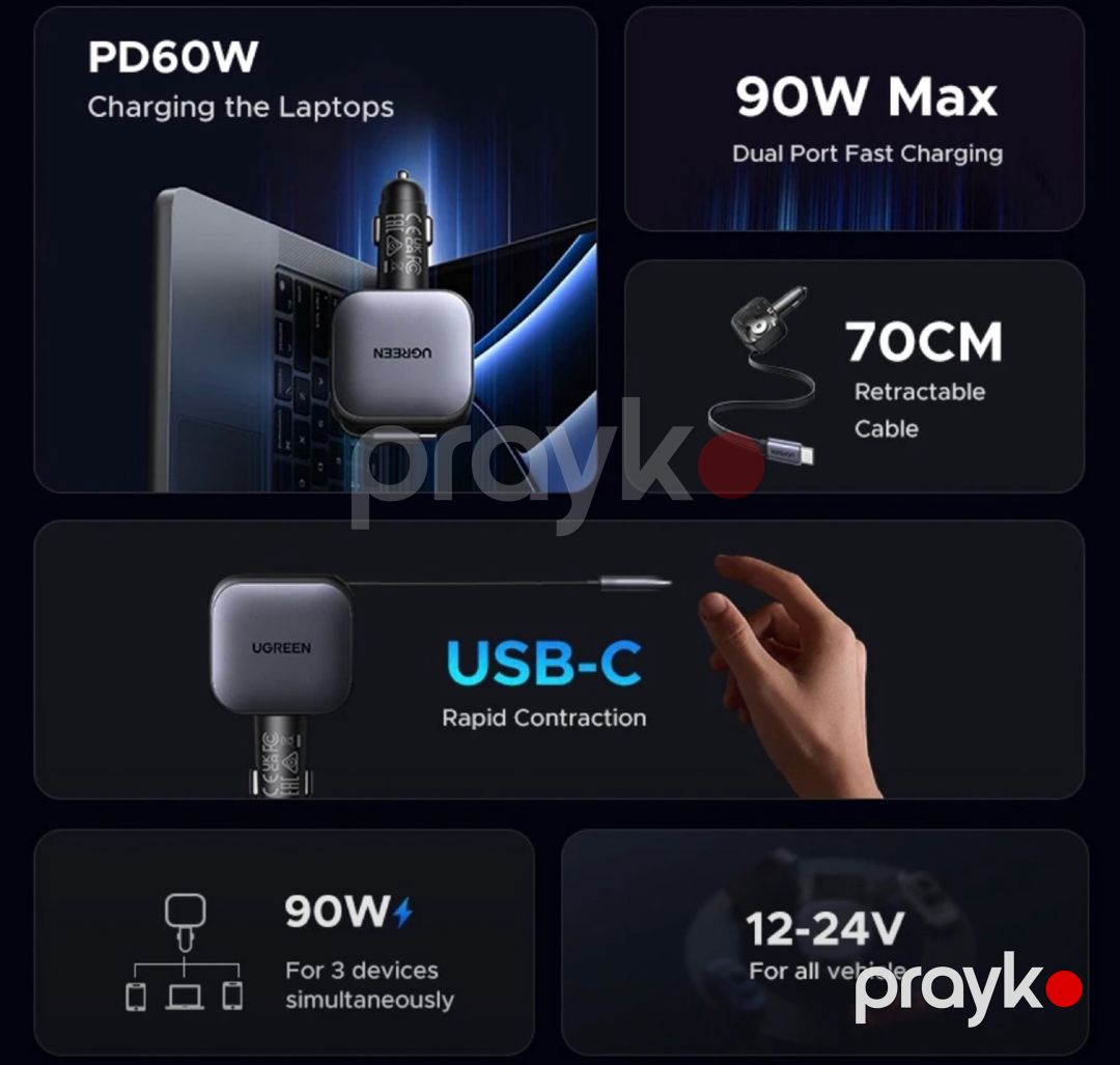 Ugreen 90W/60W avtomobil şarj cihazı — Smartfonlar, Bakı (4)