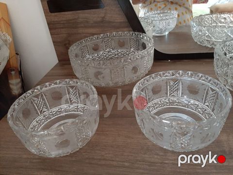 Kəsme naxışlı şüşə/bohem tipli salat qabları dəsti. Tərkib: - 3 ədəd — Bakı