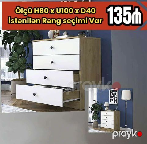 4 çekmecəli komod - Ölçü: H80 x U100 x D40 - İstənilən rəng seçimi — Bakı