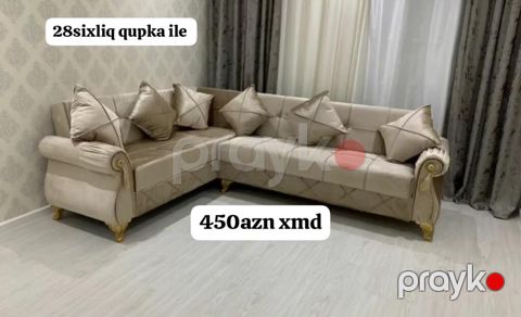 Künc divan dəsti - Klassik-modern dizayn: yumru qolçaqlar, dekorativ — Bakı