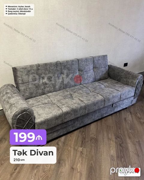 Tək Divan – 210 sm - Açılan, bazalı mexanizm: rahatlıqla yataq — Bakı
