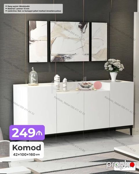 Komod – müasir minimal dizayn, ağ rəngdə Ölçü: 42 100 160 sm — Bakı
