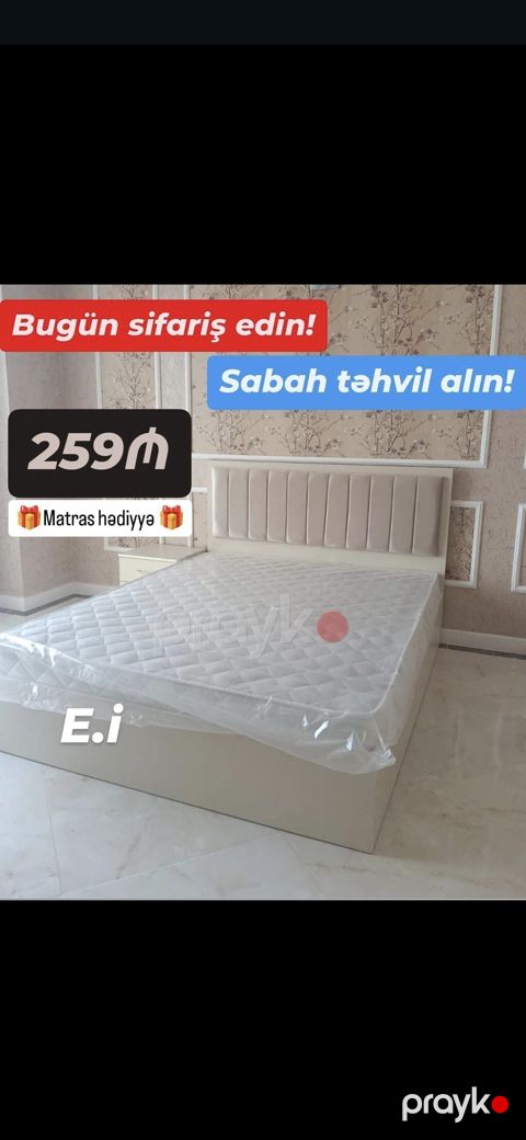 Mebel dəsti – yumşaq başlıqlı çarpayı - Rəng: krem/açıq bej - Dizayn — Mehdiabad