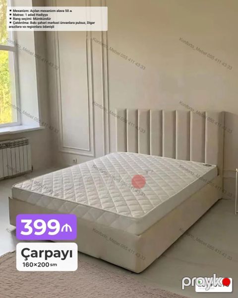 Modern yumşaq başlıqlı çarpayı – 160×200 sm - Ölçü: 160×200 sm — Bakı