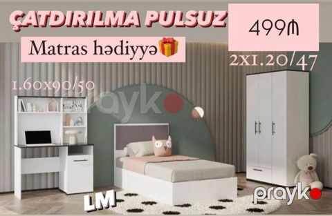*Gənc oda ÇARPAYI+DOLAB+Yazı masası*_ Yeni və sifarişlə Qiymət — Bakı