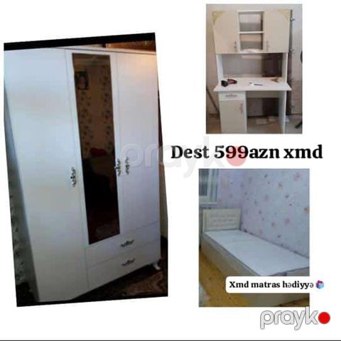 Uşaq/yeniyetmə otağı üçün ağ mebel dəsti. Dəst tərkibi: - 3 qapılı — Bakı