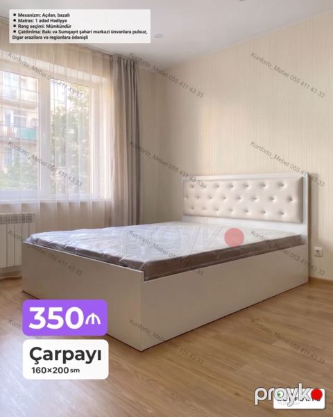 Məhsul: Çarpayı Ölçü: 160×200 sm Qiymət: 350 Xüsusiyyətlər — Bakı