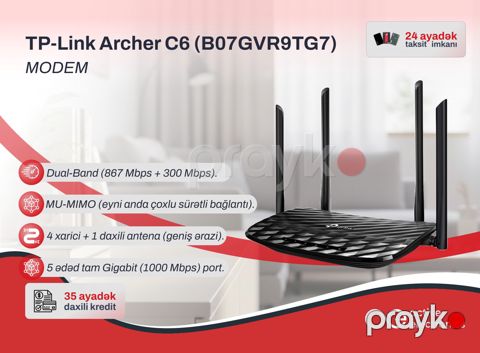 Router TP-Link Archer C6 AC1200 (B07GVR9TG7) — Bakı