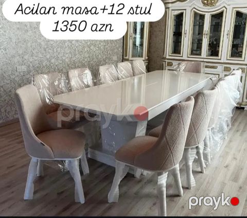 Açılan yemək masası + 12 ədəd stul dəsti - Masa: Açılan mexanizmli — Bakı